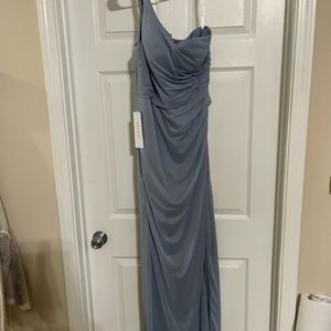 Dusty blue Azazie bridesmaid dress